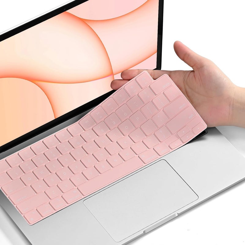 غطاء لوحة مفاتيح متميز، واقي رقيق للغاية، متوافق مع ماك بوك برو M5 14" 16" M4 M3 M2 M1 برو ماكس شريحة، 2026-2021 ماك بوك إير 15" 13.6" M4 M3 M2 شريحة، سيليكون وردي
